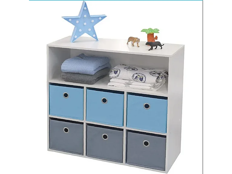 Meuble de rangement pour Garçon 6 paniers + 1 niche Bleu et Gris