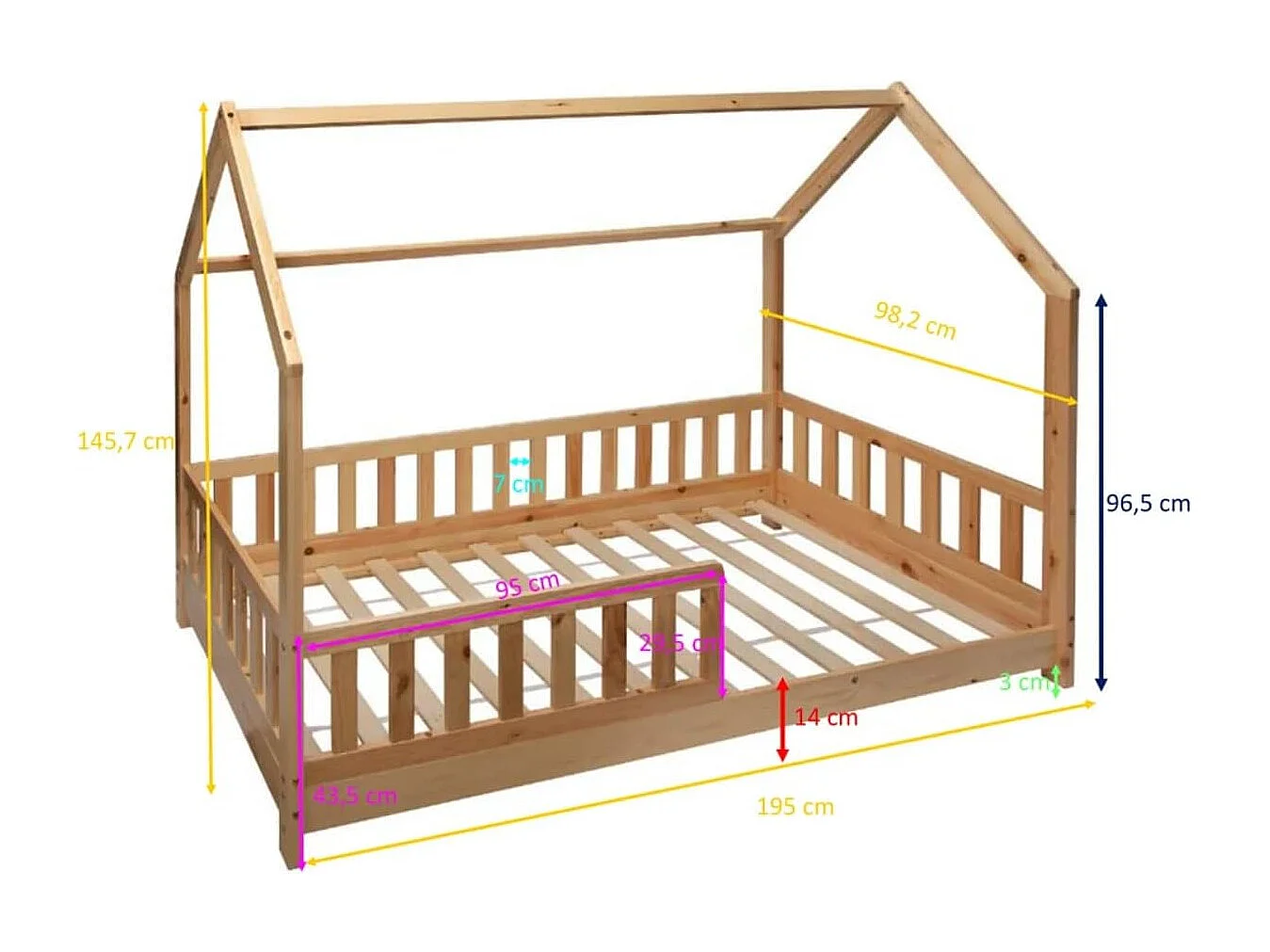 Cama Juvenil Bosco Cabaña 98 cm - Madera Pino y Contrachapado Beige Infantil