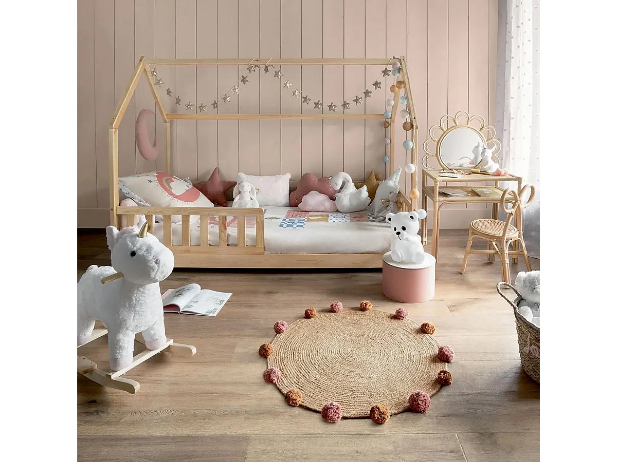 Cama Juvenil Bosco Cabaña 98 cm - Madera Pino y Contrachapado Beige Infantil