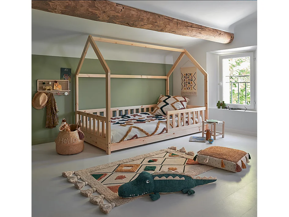 Cama Juvenil Bosco Cabaña 98 cm - Madera Pino y Contrachapado Beige Infantil