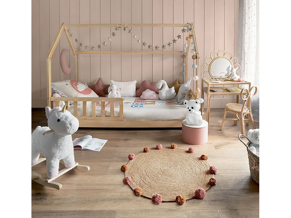 Cama Juvenil Bosco Cabaña 98 cm - Madera Pino y Contrachapado Beige Infantil