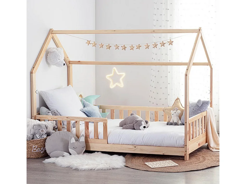 Cama Juvenil Bosco Cabaña 98 cm - Madera Pino y Contrachapado Beige Infantil