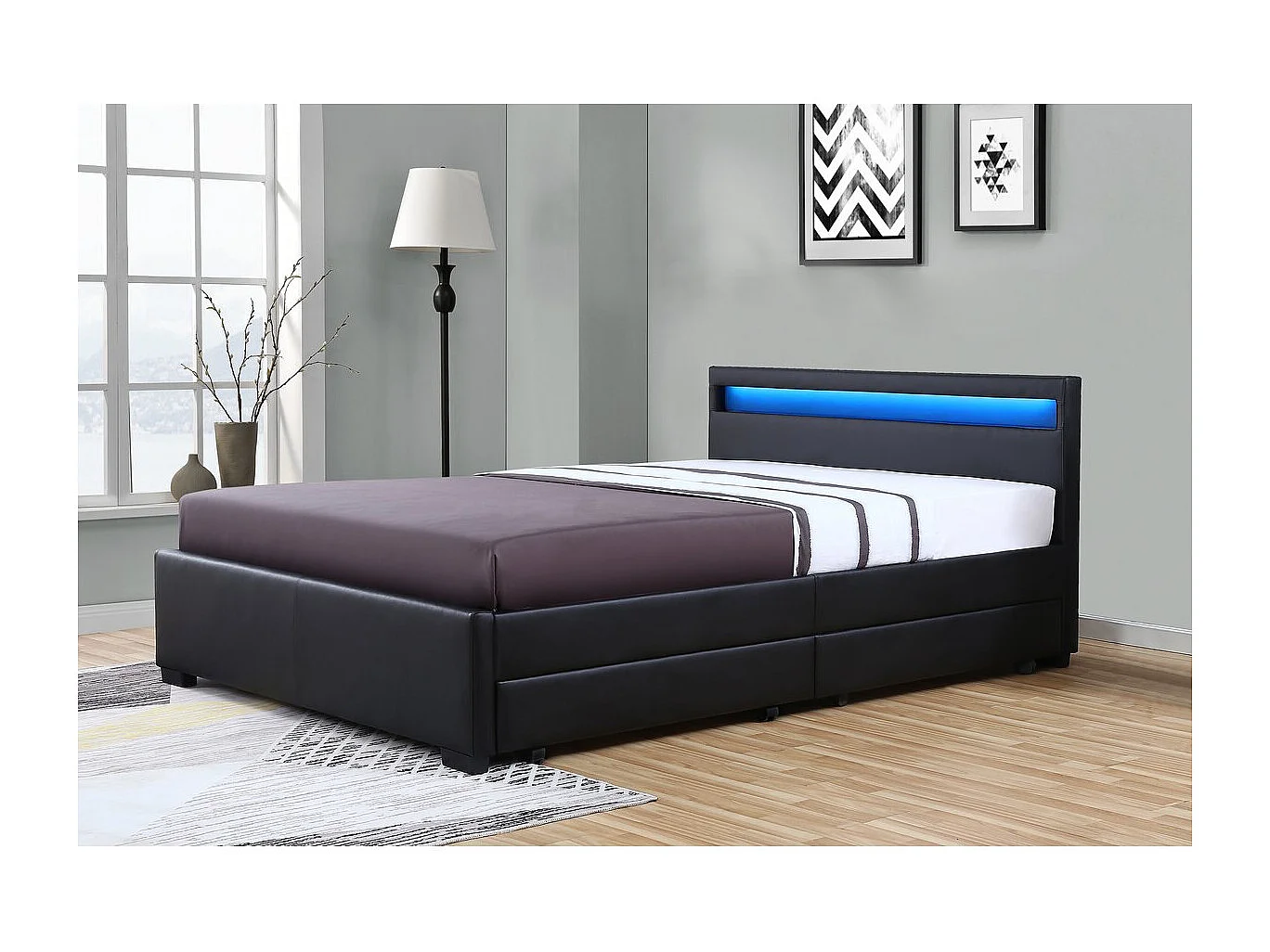 Lit LED avec 4 tiroirs "Nico" - 160 × 200 cm - Noir