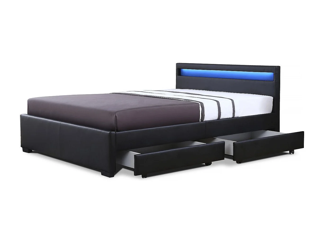 Lit LED avec 4 tiroirs "Nico" - 160 × 200 cm - Noir