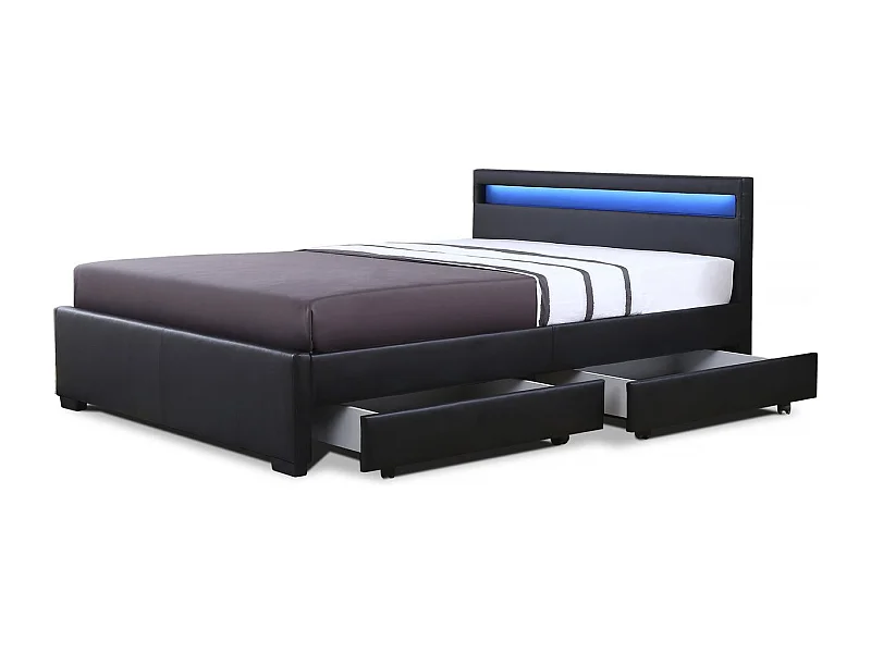 Lit LED avec 4 tiroirs "Nico" - 160 × 200 cm - Noir