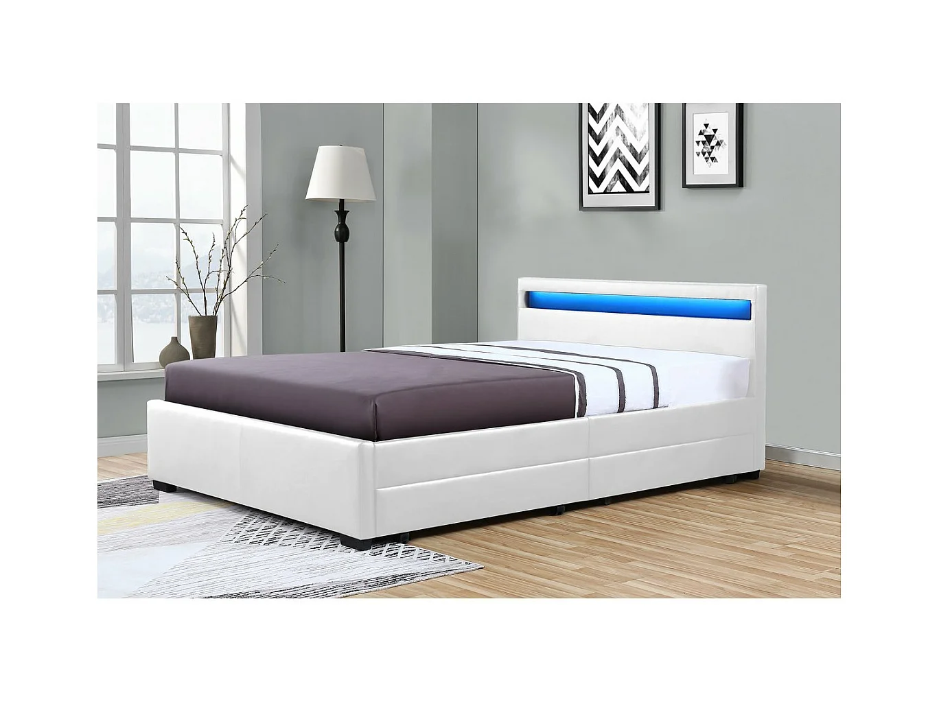 Tweepersoons LED-bed met 4 laden "Nico" - Wit - 160 x 200 cm