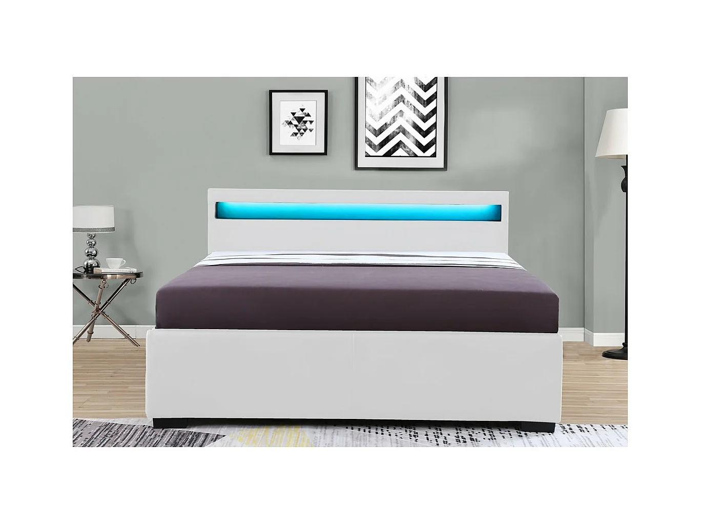Tweepersoons LED-bed met 4 laden "Nico" - Wit - 140 × 190 cm