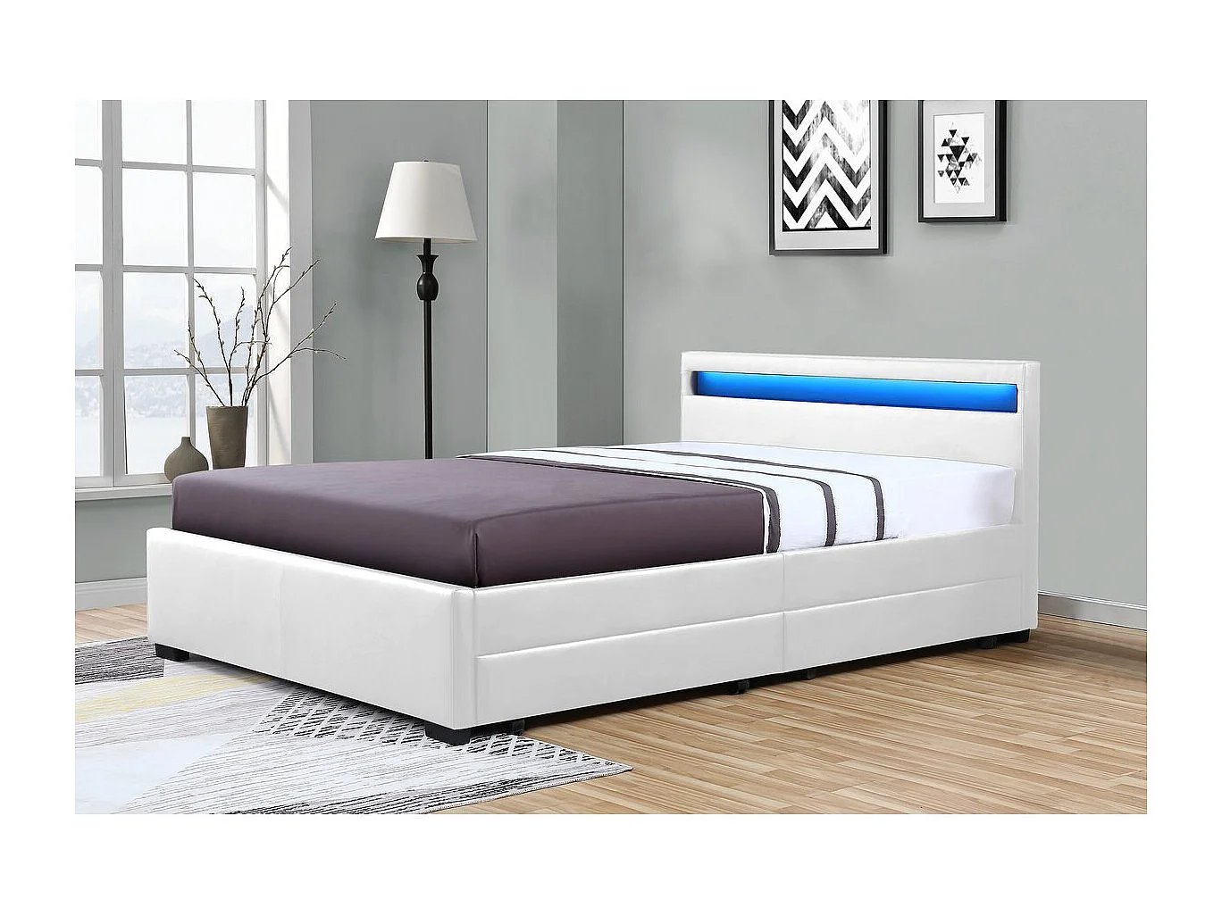 Tweepersoons LED-bed met 4 laden "Nico" - Wit - 140 × 190 cm