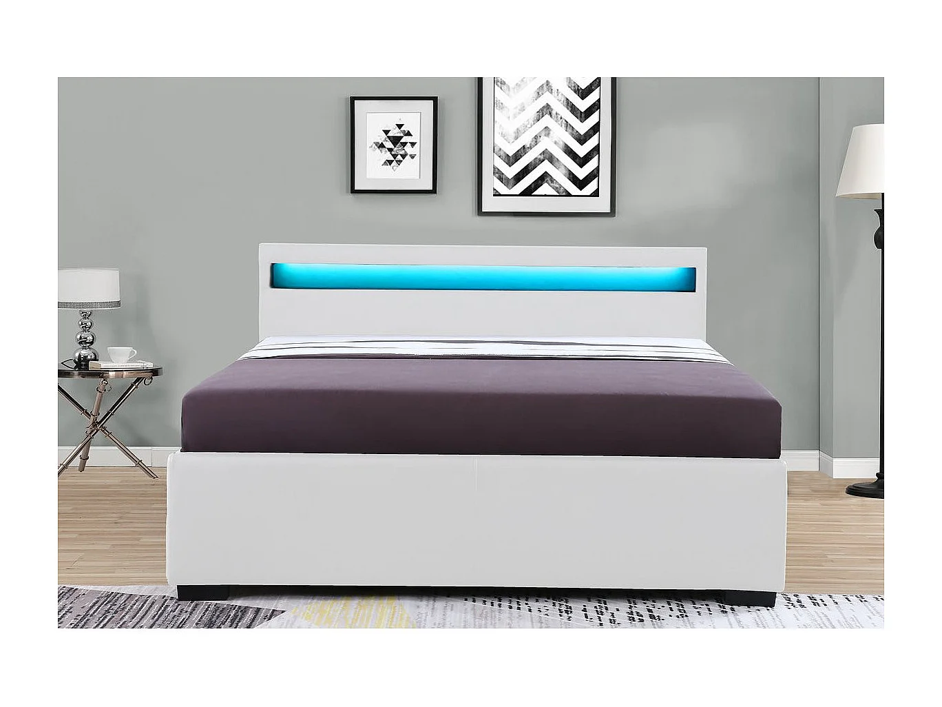 Tweepersoons LED-bed met 4 laden "Nico" - Wit - 140 × 190 cm