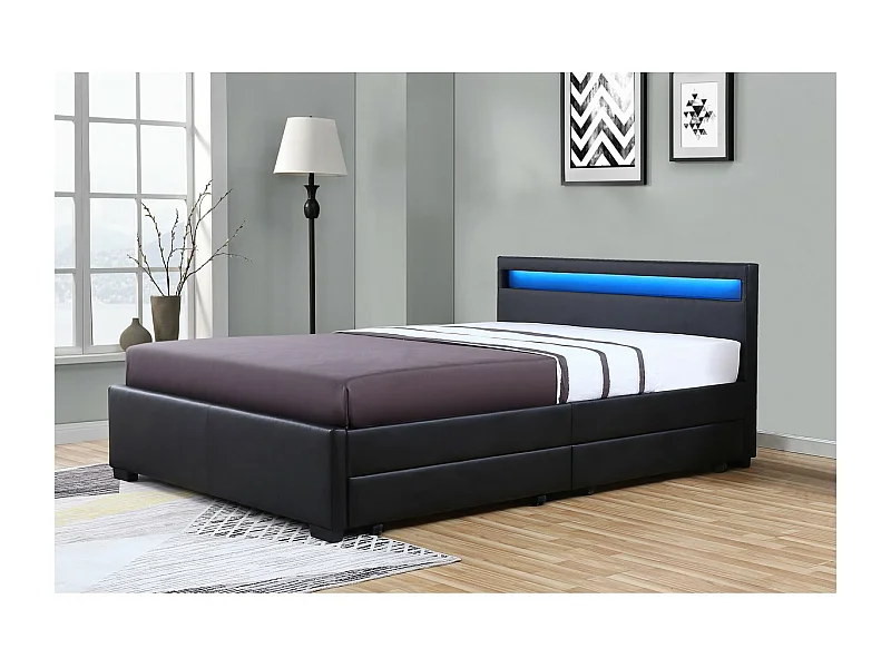 Lit LED avec 4 tiroirs "Nico" - 140 × 190 cm - Noir