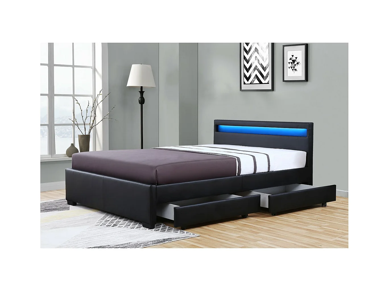 Letto con LED "Nico" - 140 × 190 cm - Nero