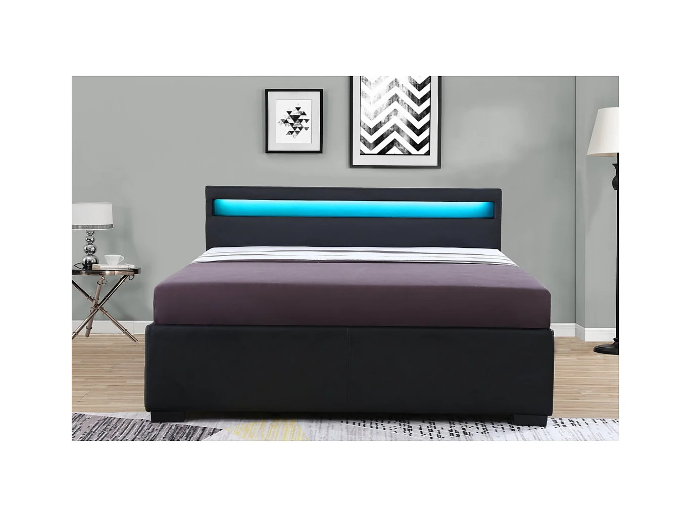 Letto con LED "Nico" - 140 × 190 cm - Nero