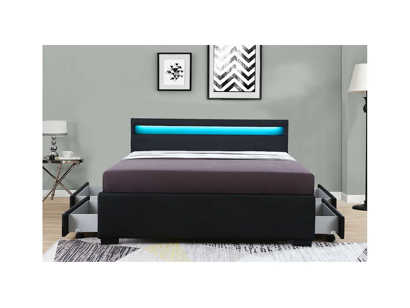 Letto con LED "Nico" - 140 × 190 cm - Nero