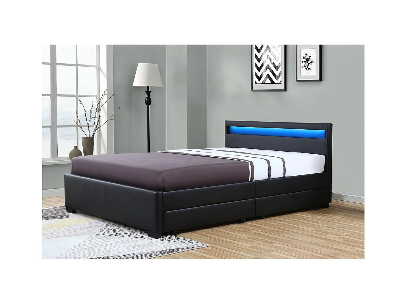 Lit LED avec 4 tiroirs "Nico" - 140 × 190 cm - Noir