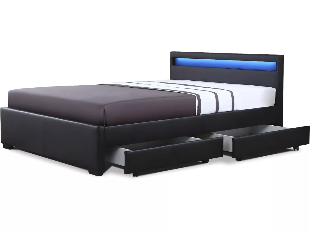 Kauf Unique LED-Bett "Nico" mit 4 Schubladen - 140 × 190 cm - Schwarz