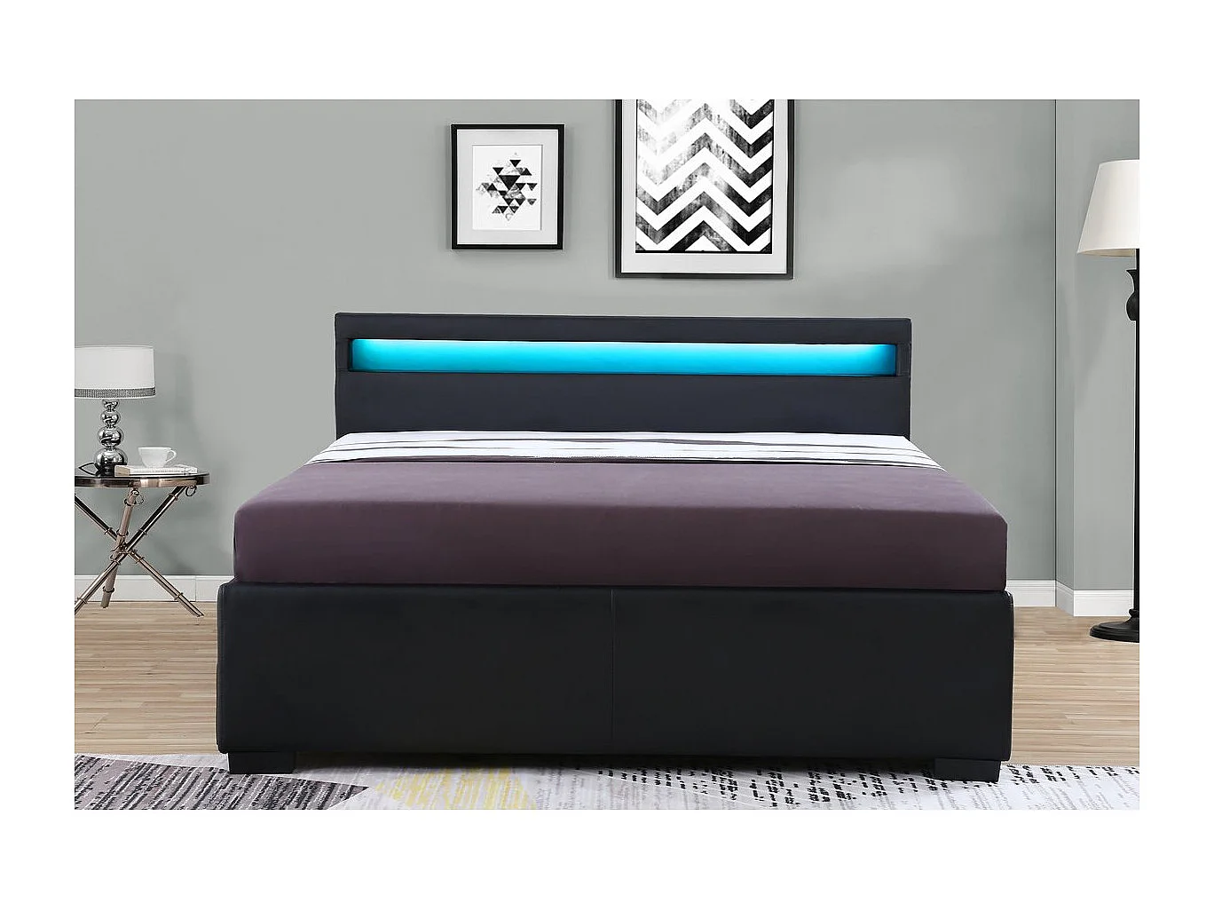 Lit LED avec 4 tiroirs "Nico" - 140 × 190 cm - Noir