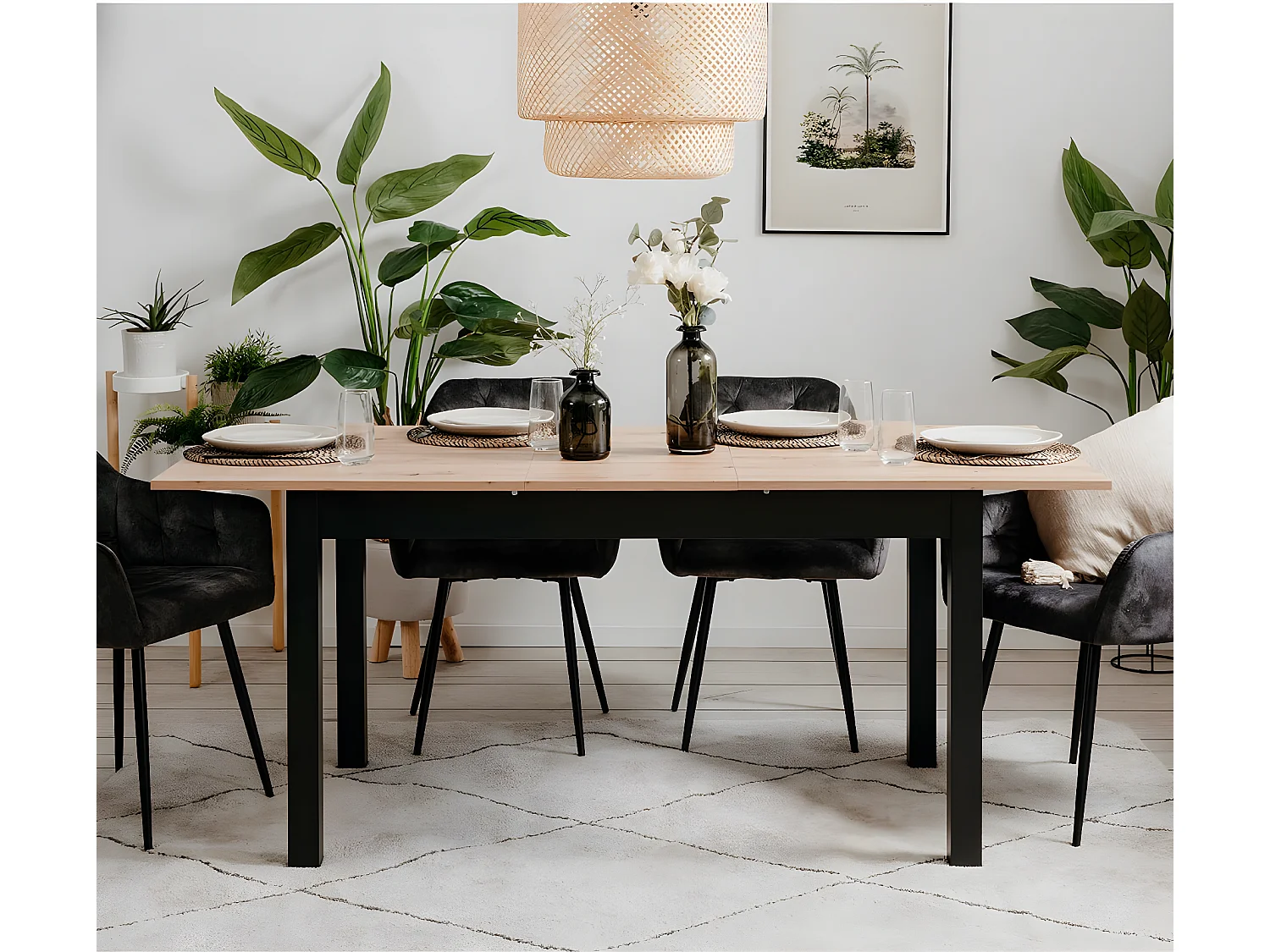 Table à manger extensible 80/120 cm effet chêne et noir - Santa