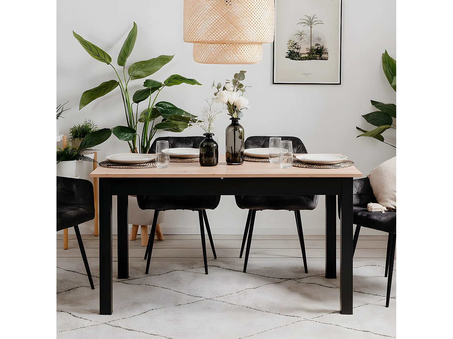 Table à manger extensible 80/120 cm effet chêne et noir - Santa