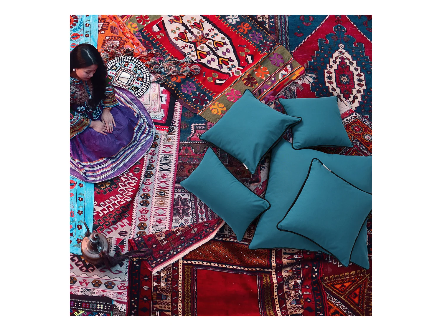 Housse de coussin 80x100 cm MONTSEGUR bleu Prusse