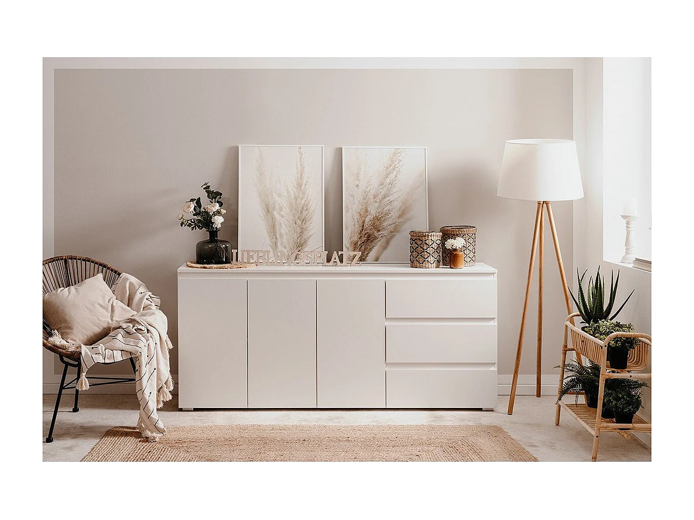Kredens 3-drzwiowy z 3 szufladami i 2 półkami - szer. 178,5 x wys. 80 cm