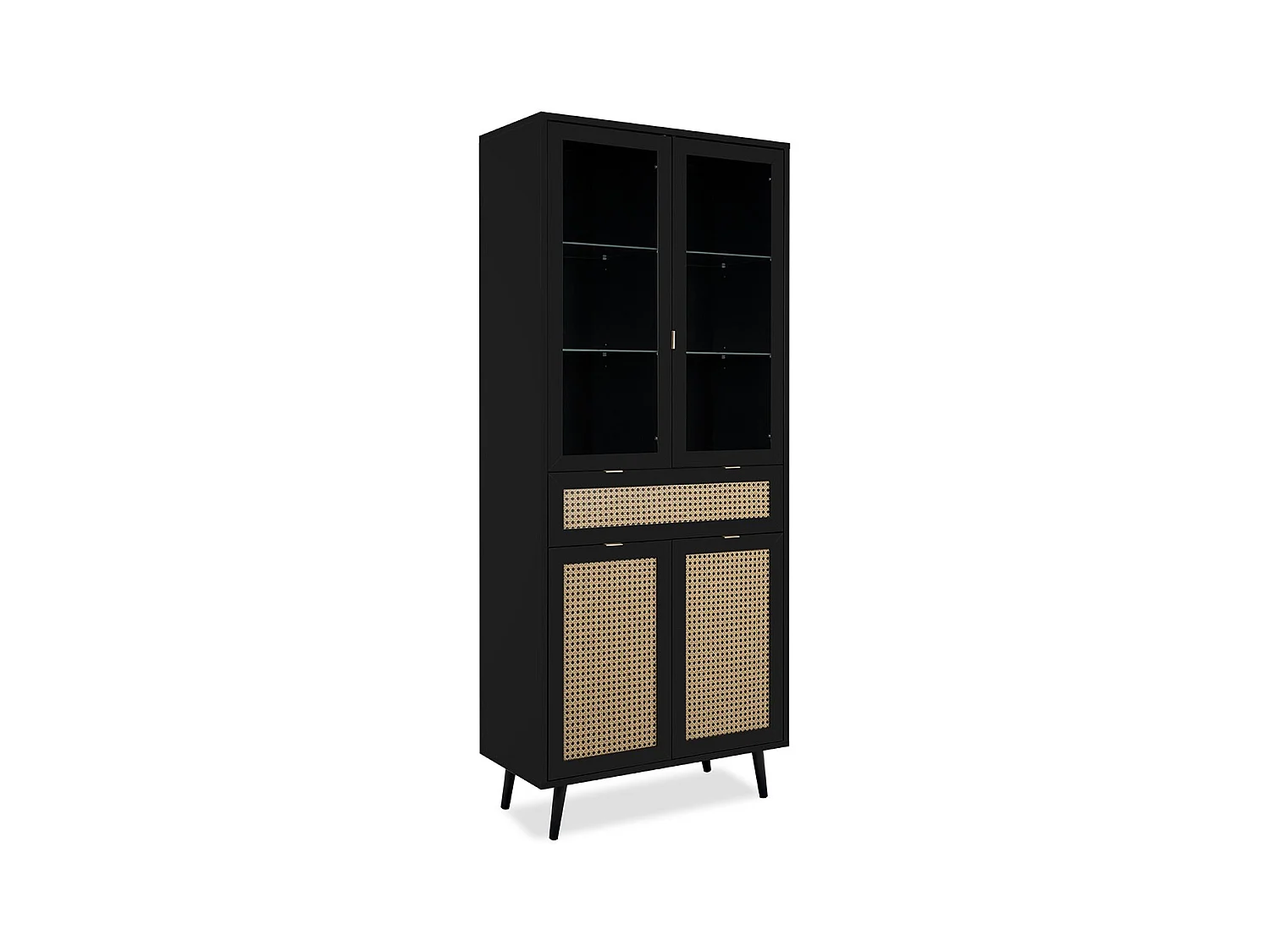 Credenza 2 ante a vetri 1 cassetto, stampa impagliatura e nero - L80cm