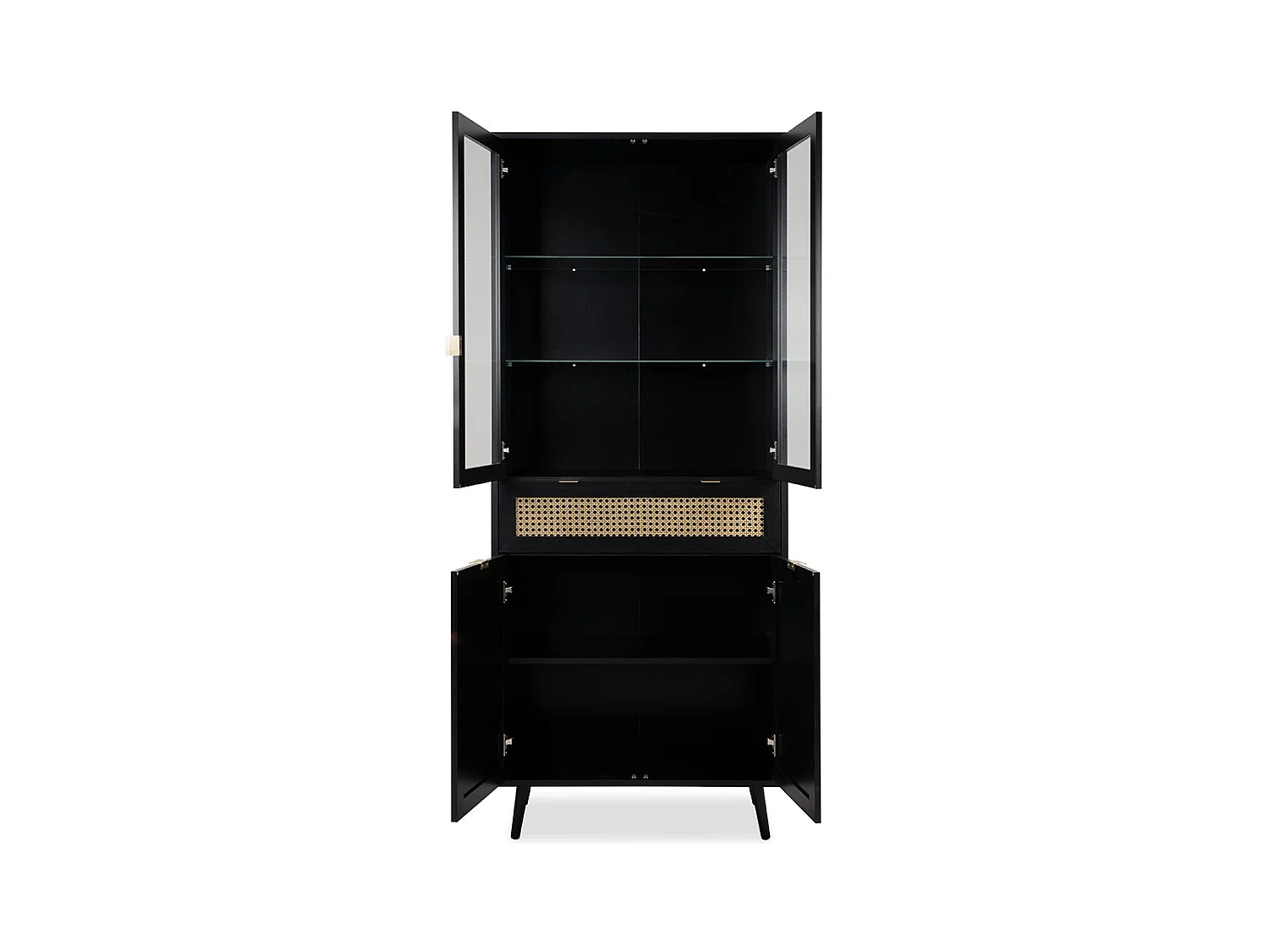 Credenza 2 ante a vetri 1 cassetto, stampa impagliatura e nero - L80cm