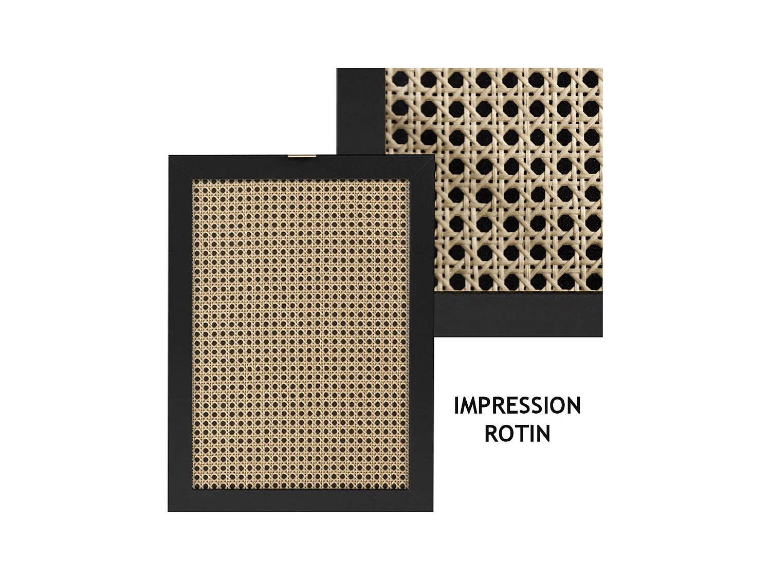 Credenza 2 ante a vetri 1 cassetto, stampa impagliatura e nero - L80cm