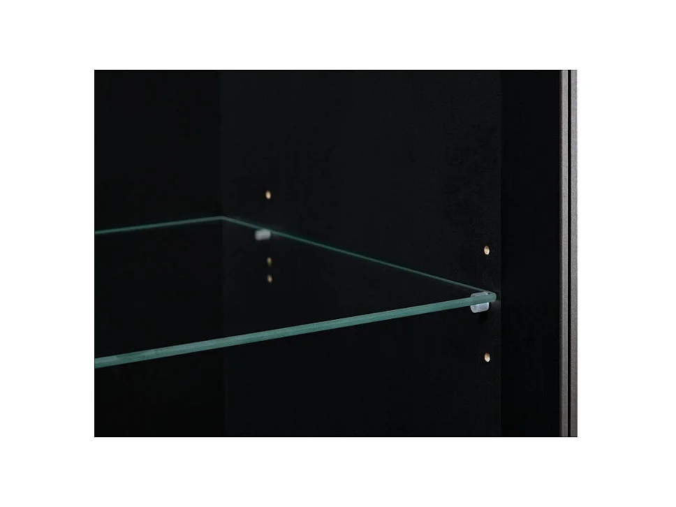 Credenza 2 ante a vetri 1 cassetto, stampa impagliatura e nero - L80cm