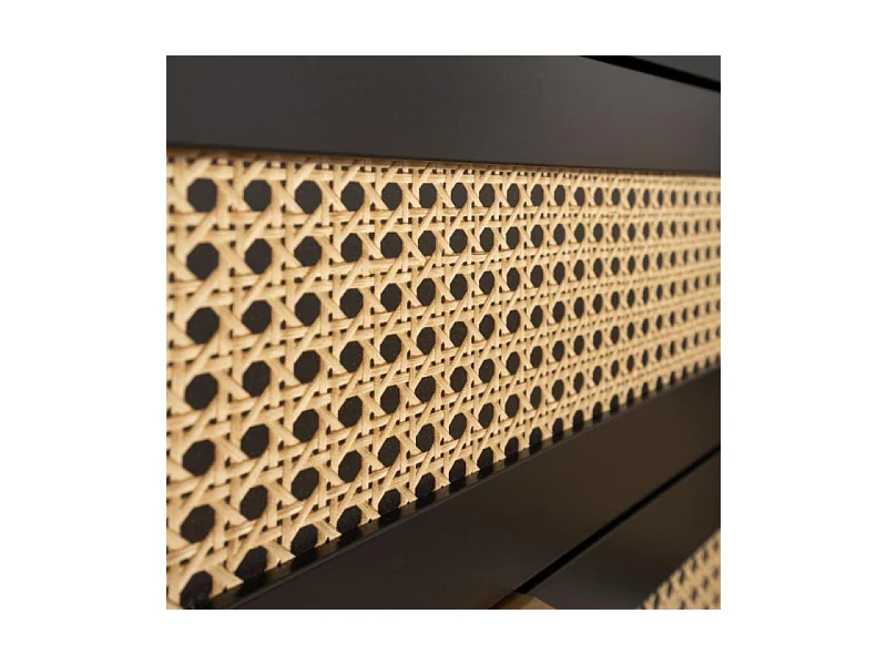 Credenza 2 ante a vetri 1 cassetto, stampa impagliatura e nero - L80cm