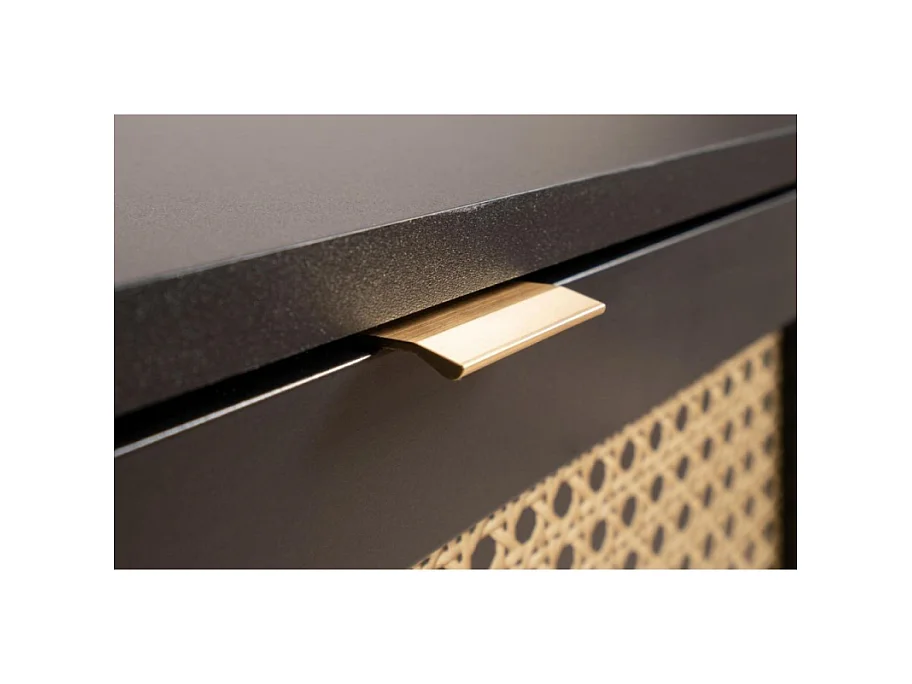 Credenza 2 ante a vetri 1 cassetto, stampa impagliatura e nero - L80cm