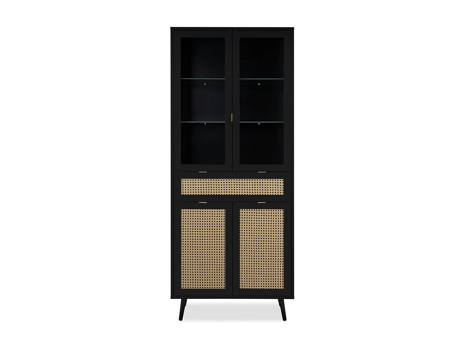 Credenza 2 ante a vetri 1 cassetto, stampa impagliatura e nero - L80cm