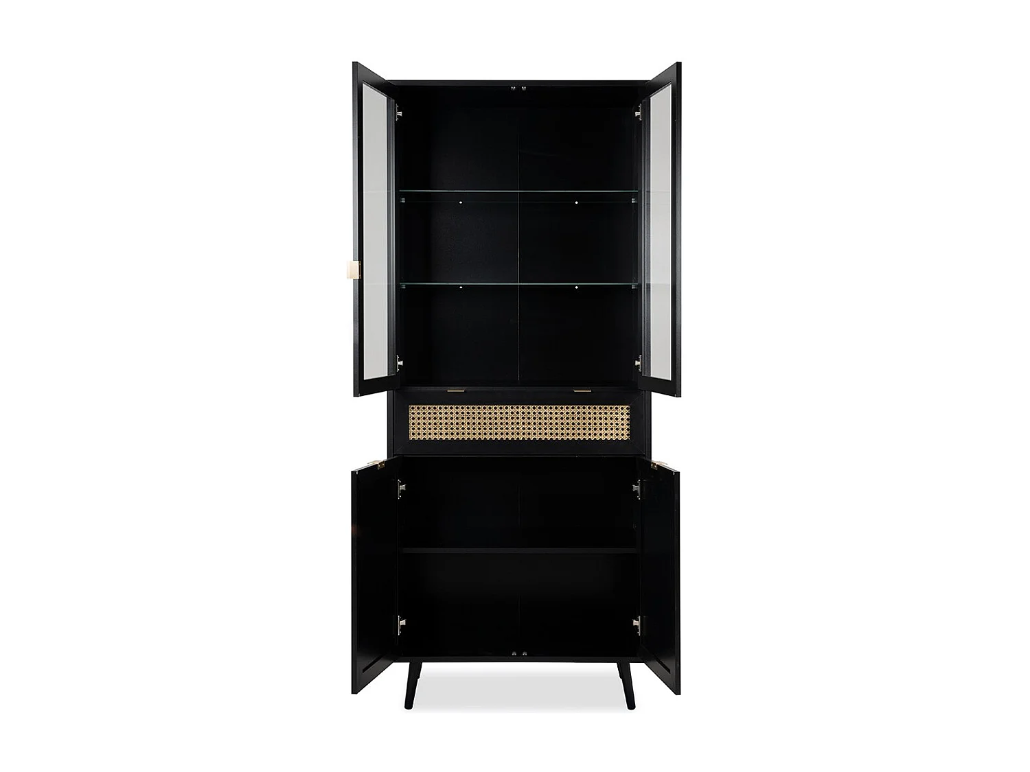 Credenza 2 ante a vetri 1 cassetto, stampa impagliatura e nero - L80cm