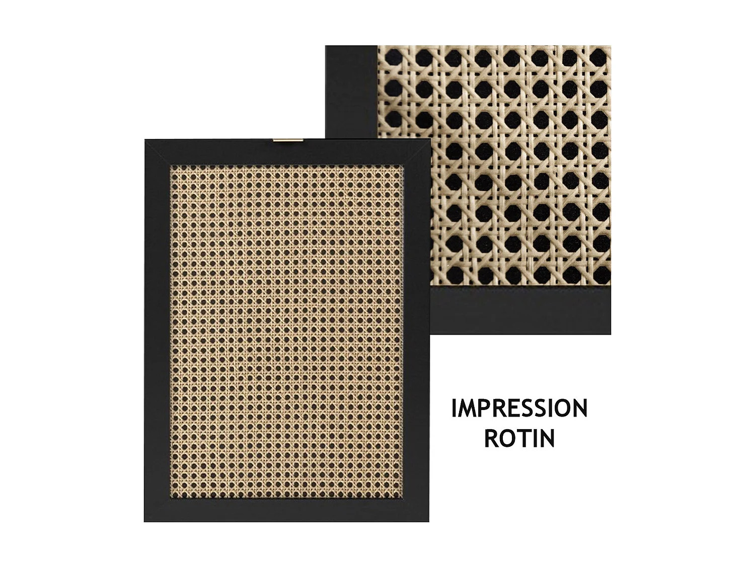 Credenza 2 ante a vetri 1 cassetto, stampa impagliatura e nero - L80cm