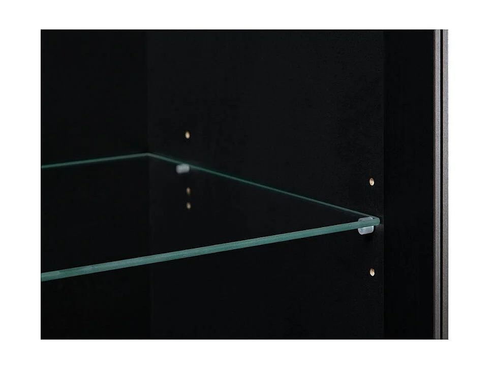 Credenza 2 ante a vetri 1 cassetto, stampa impagliatura e nero - L80cm