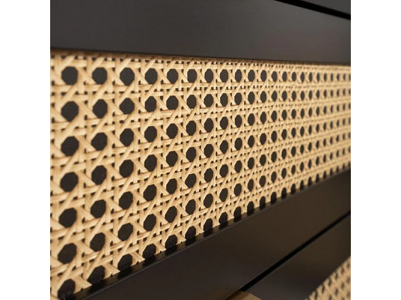 Credenza 2 ante a vetri 1 cassetto, stampa impagliatura e nero - L80cm