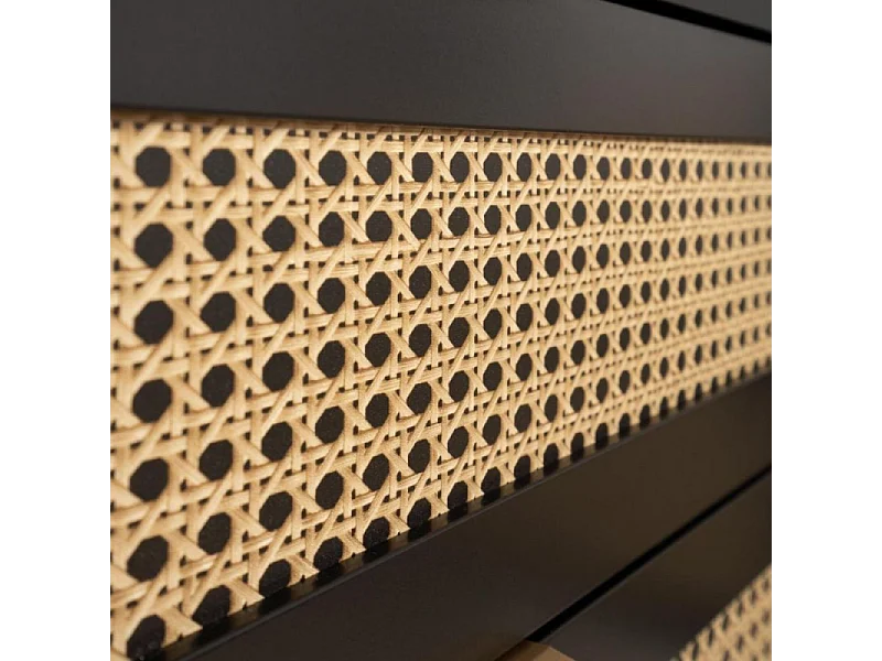 Credenza 2 ante a vetri 1 cassetto, stampa impagliatura e nero - L80cm