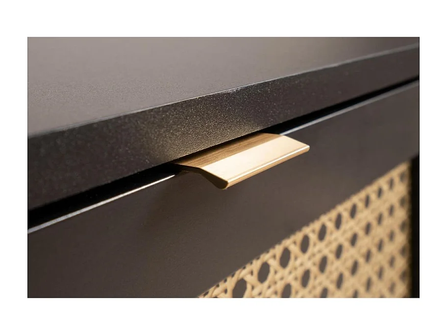 Credenza 2 ante a vetri 1 cassetto, stampa impagliatura e nero - L80cm