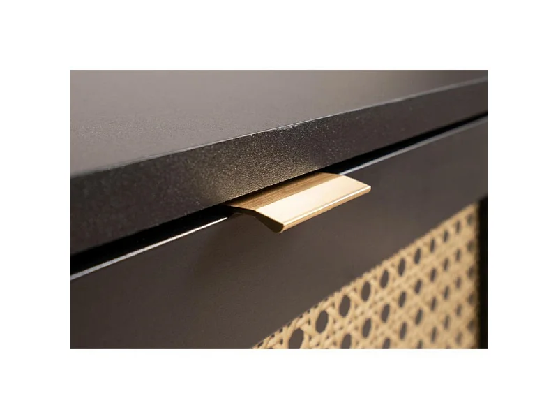 Credenza 2 ante a vetri 1 cassetto, stampa impagliatura e nero - L80cm