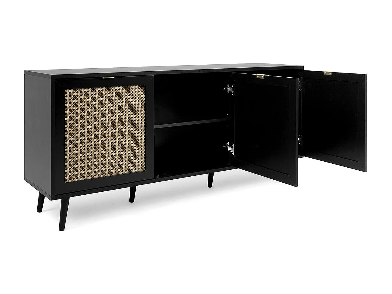 Credenza 3 ante stampa impagliatura e nera - L150 cm