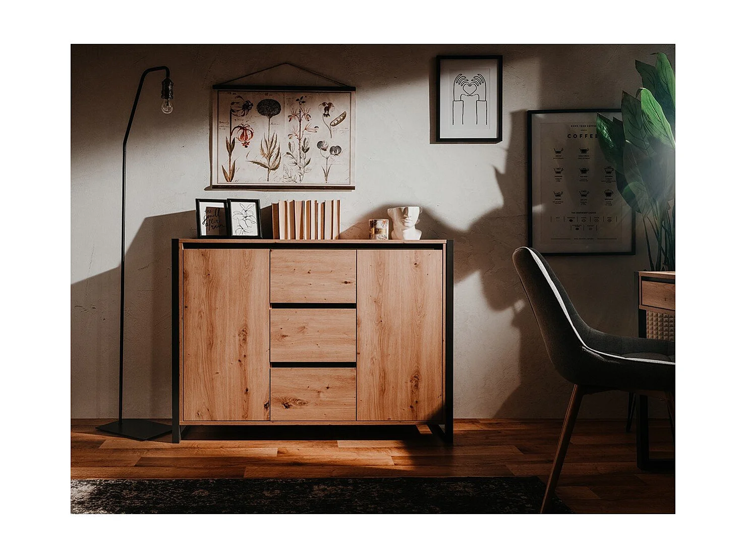 Buffet 2 portes 3 tiroirs L120 cm - DENVER