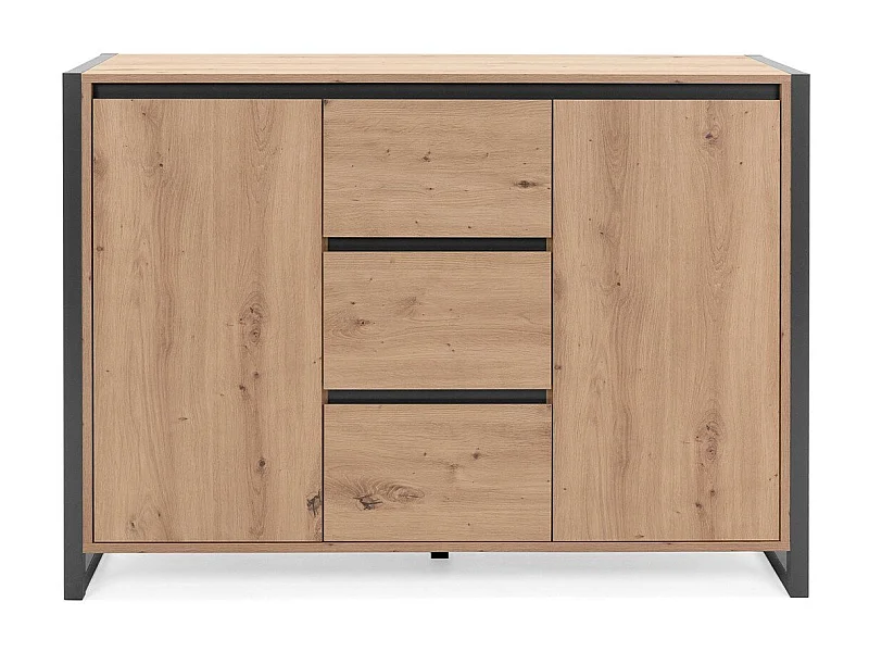 Credenza industriale a 2 ante e 3 cassetti - Decorazione legno chiaro