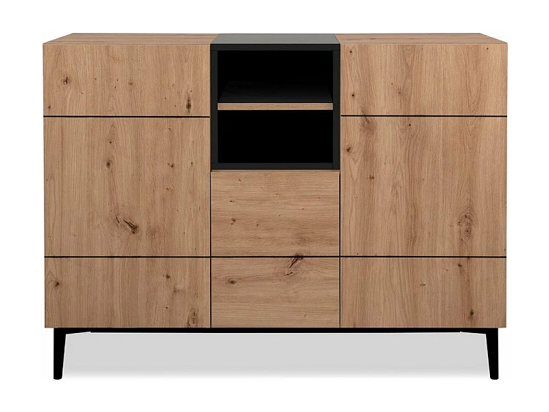 Credenza a 3 ante e 2 vani L120 cm - Decorazione legno e nero