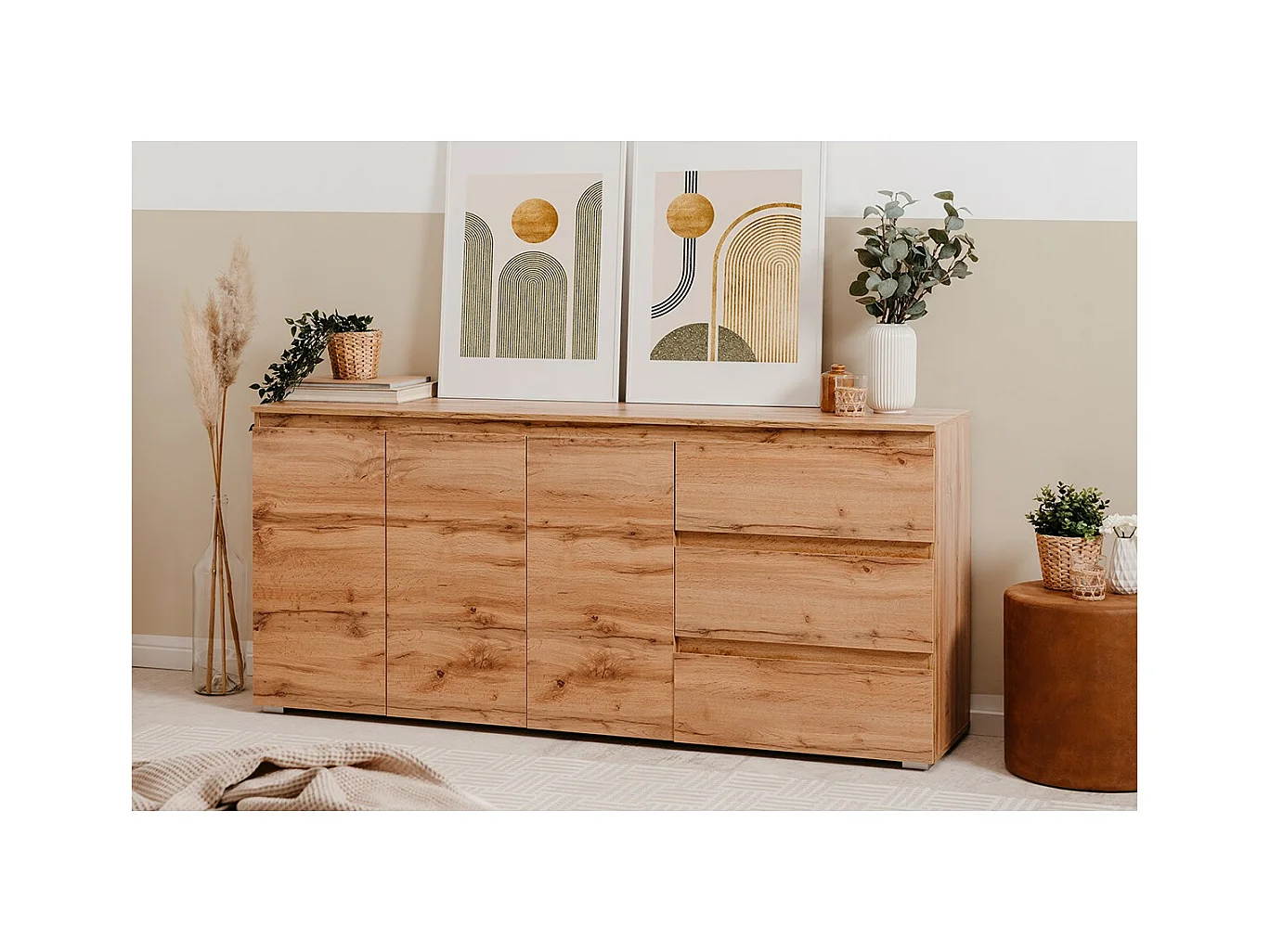 Buffet 3 portes 3 tiroirs et 2 étagères - L178,5 x H80 cm