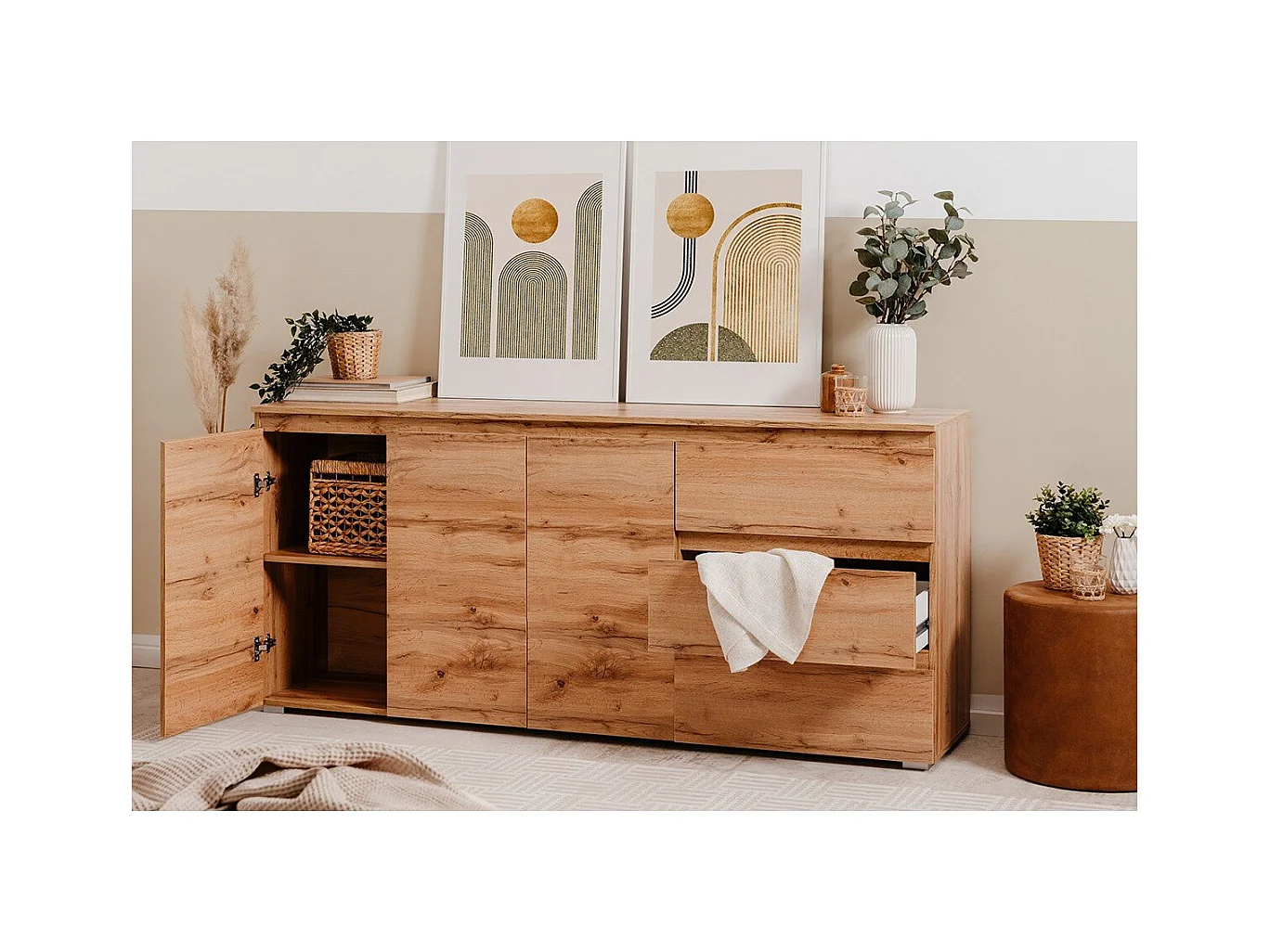 Buffet 3 portes 3 tiroirs et 2 étagères - L178,5 x H80 cm