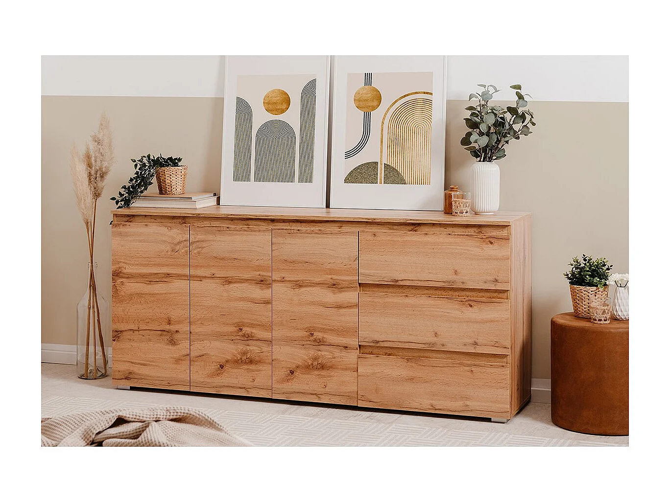 Buffet 3 portes 3 tiroirs et 2 étagères - L178,5 x H80 cm