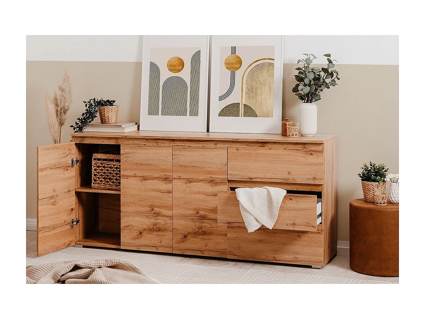 Sideboard mit 3 Türen, 3 Schubladen und 2 Regalen - L178,5 cm