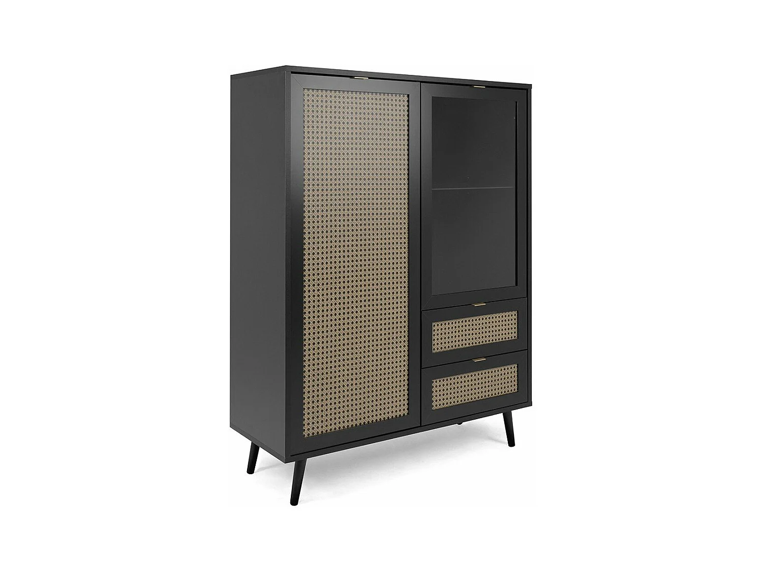 Credenza 2 ante e 2 cassetti, stampa impagliatura e nero