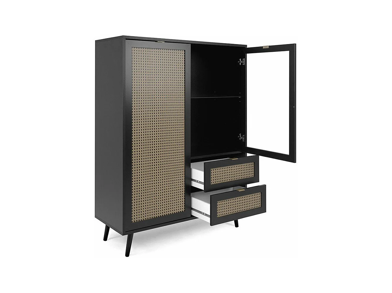 Credenza 2 ante e 2 cassetti, stampa impagliatura e nero