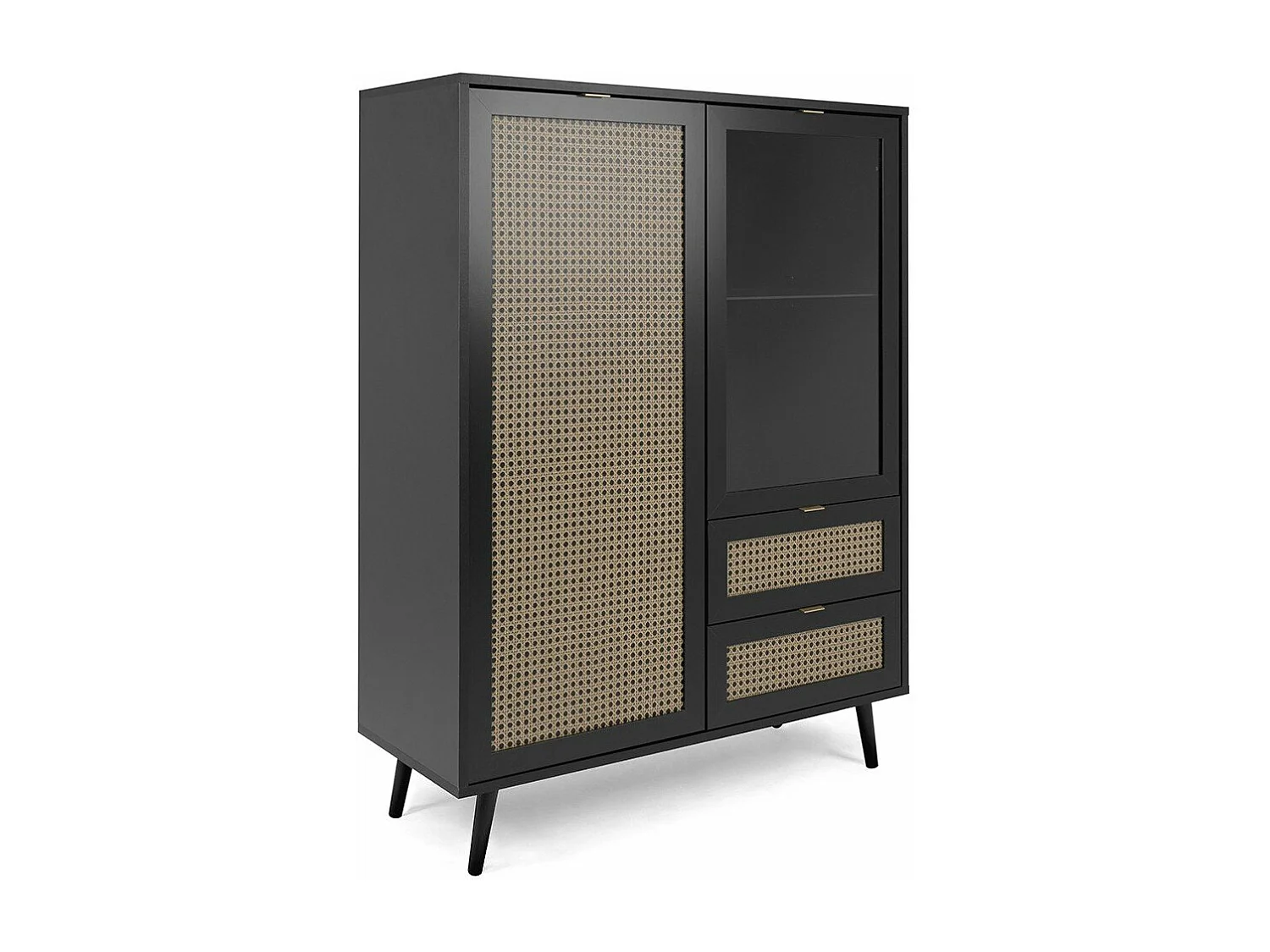 Credenza 2 ante e 2 cassetti, stampa impagliatura e nero