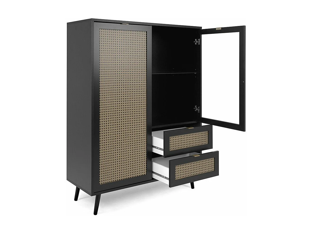 Credenza 2 ante e 2 cassetti, stampa impagliatura e nero